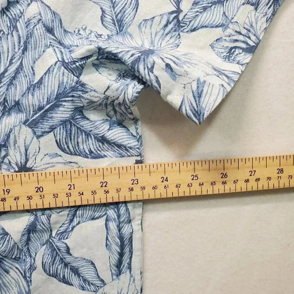 Tenth Ocean Mens Blue White Floral Linen Blend Button Up Shirt US Size Large - Picture 5 of 11